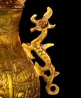 10 4  Ancient Warring States Bronze Hand Carving Gilt Four Dragon Square Vase