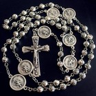 Silver Rose Beads Catholic St michael Guardian Angel Medal Rosary Cross Necklace