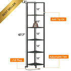 6 Tier Corner Shelf With Led Light 67 5 Inch Black Narrow Bookshelf Storage