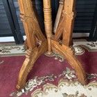 Antique Victorian Marble Top Parlor Table Eastlake Carved Wood Beige Stone Stand