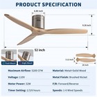52 modern Brushed Nickel Ceiling Fan No Light Solid Wood Blade Reversible Indoor