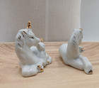 Porcelain Unicorn Figurines Mother Baby Father White Gold Collectible Decor 90 s