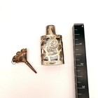 Vintage Filigree Silver Tone Miniature Perfume Bottle With Funnel Floral Glass