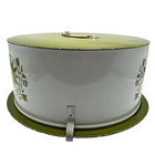 Vtg Mcm Decoware Avocado Green Flower Power Tulip Metal Cake Carrier Canister