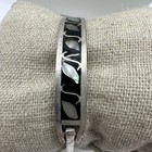 Vintage Signed Alpaca Mexico Abalone Silver Tone Inlay Hinge Bangle Bracelet