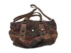 Free People Boho Tapestry Satchel Bag Leather Trim Shoulder Strap 15 5  X 12 