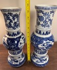 Vintage 14    Chinese Blue   White Porcelain Dragon Vases Pair Qianlong Mark Toyo