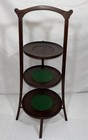 Antique Vintage Solid Wood 3 Tier Pie Stand W  Wood Inlay Plant Stand