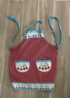 Vintage Bib Apron Red Checked With Cherries   Blue Trim   Pockets 