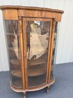 67718 Antique Victorian  Oak Lion Head China Cabinet With Curved Glass Doors
