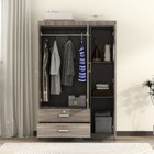 3 Doors Wooden Wardrobe Freestanding Armoire Closet 2 Drawers Cabinet Organizer