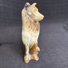 Vintage Ceramic Sitting Collie Dog Figurine Brazil 7  White   Brown