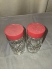 Atomic Starburst Salt   Pepper Shakers Anchor Hocking Red Lid Spice Jars Vintage