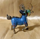 Vintage Chinese Cloisonne Qilin Foo Dog Figurine Enamel Brass Kirin Guardian 3 