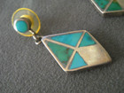 Native American Multi-shade Turquoise Inlay Sterli Silver Diamond Post Earrings