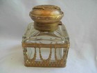 Antique French Gilt Brass Glass Inkwell louis 16 Style 19th Century