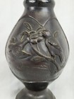 Vase Japanese Patinated Bronze Birds Turtles Ornament 20 Cm Tall Meiji D732