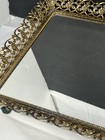 Vintage Vanity Tray Gold Tone Filigree Edge And Mirrored Base Regency 16    X 11   