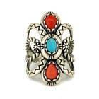 Carolyn Pollack American West Turquoise Coral Sterling Silver Cluster Ring Sz  8