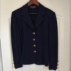 St  John Navy Blue Santana Knit Gold Button Classic Blazer Jacket Women s Size 8