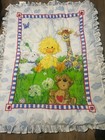 Vtg Little Suzy   s Zoo Duck Bunny Giraffe Crib Quilt Ruffle Gerber 43x34 Euc
