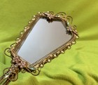 Vintage Vanity Mirror Hand Held Victorian Gold  Beveled Edge