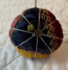 Antique Crazy Quilt Pin Cushion  Round  Hand Made  Embroidery Stitches