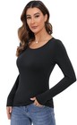 Women s Basic Long Sleeve T Shirts  Crewneck Slim Fit Tops  Plain Layer Under   