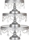 Amalfi Decor Silver Cake Stand Set Of 3 With Glass Tops And Crystals - With Box