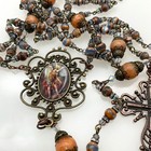 Rosary St Michael The Archangel Agate And Calcite Beads   Bronze Vintage Style