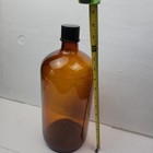 Large Vtg Brown Glass Pharmacy Apothecary Medicine Jar Bottle Screw On Lid 13 5 
