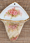Vintage Porcelain 9  Wall Pocket Vase Floral Design Gold Trim Scalloped Edge