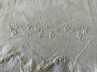 Antique 78   x88    Off White Linen Embroidered Victorian Flat Sheet W Tatted Trim