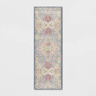 2 4 x7  Washable Zebrina Medallion Style Printed Runner Rug Light Yellow blue