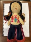 Antique Vintage Girl Doll Native American Indian Handmade Stitch Rag Doll Button