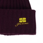 Ganni Logo Embroidered Beanie Burgundy One Size Knit Cap Unused