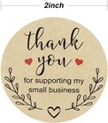 2 Inch Thank You Stickers  Kraft For Supporting 2 Inch  Red Heart 