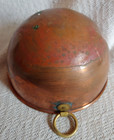 Vintage Copper Mixing Bowl Brass Hang Ring 7-1 4  Rim Round Bottom