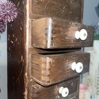 Vtg antique apothocary primitive Spice Box  Wall table Top 5 Drawer  Dove Tail
