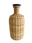 Vintage Wicker Wrapped Yellow Amber Glass Bottle With Glass Lid 11  Tall