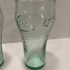 Large Coca Cola Pebbled Green Glass Coke Tumbler 6 25    Tall Holds 14oz Set Of 2
