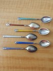 Set Of 6  925 S Sterling Norway Colorful Inlay Demitasse Or Sugar Spoons 3 3 4 