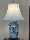 Antique Chinese Famille Rose Porcelain Figural Table Lamp W  Relief Flowers 29   