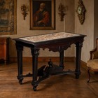 Antique Walnut Table With Leaf Carvings Ebonized Scagliola Top 17th Century