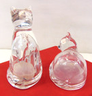 Cat And Salt Lovers  Clear Crystal Glass Figural Cat Salt   Pepper Shakers 3 