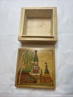 Vintage Russian Wood Carved Trinket Box Hand Painted 4    Wide 2    High