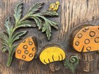 1970 s Mcm Vintage Mushroom Wall Hanging Plaque 14   x7    Molded Chalkware           