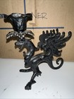 Vintage Cast Iron Gothic Black Dragon Griffin Gargoyle Candle Stick Holder