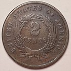 1864 Small Motto Two Cent Piece Fine F Coin  Very Faint Cleaning  20951