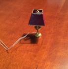 Dollhouse Miniatures Vintage Brass Table Lamp With Burgundy Shade
